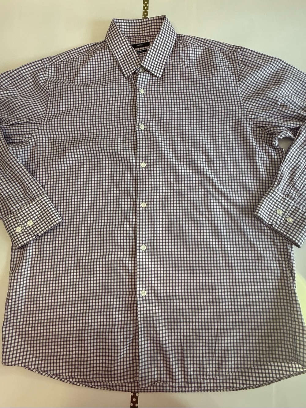 Hugo Boss Men’s Dress Shirt Purple White Check Regular Fit 17 32/33